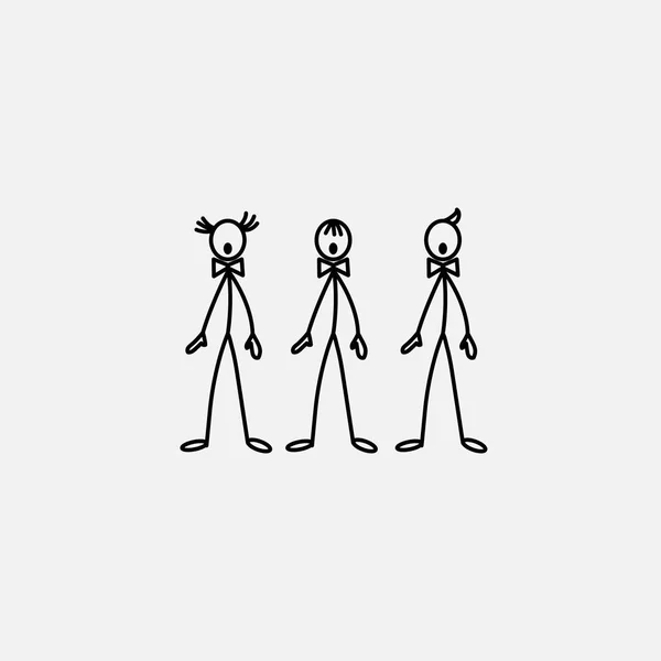 Cartoon icons of sketch stick singer figures trio in cute miniature scenes. — Stock Vector