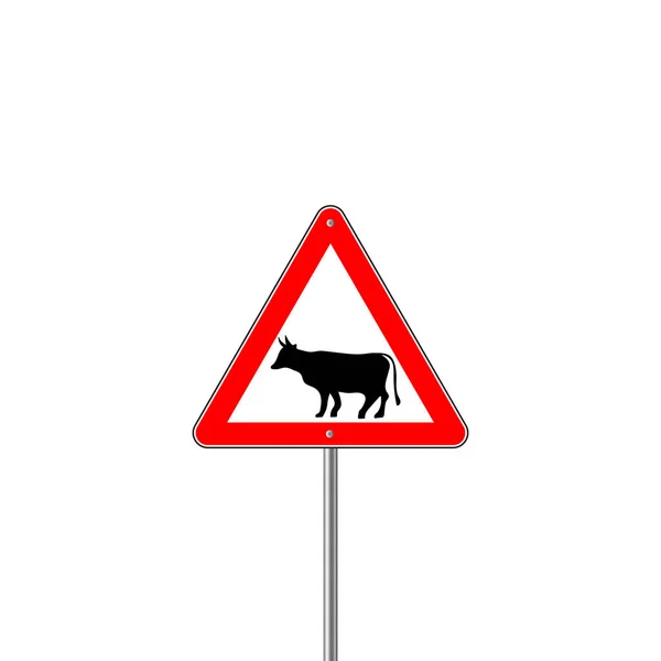 Krowa czerwony znak ostrzegawczy. Symbol zagrożenia, zwrócić uwagę farmy — Wektor stockowy