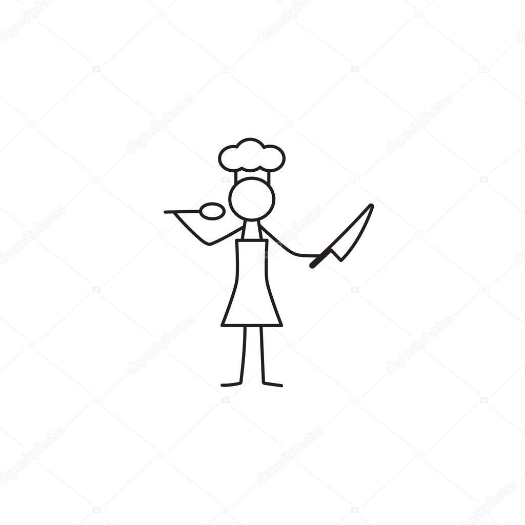 A restaurant chef, cook, waiter stick figure vector