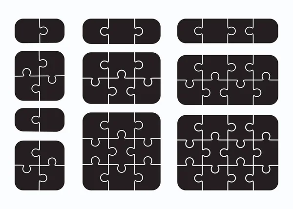 Jigsaw rompecabezas vector plano en blanco plantillas conjunto — Archivo Imágenes Vectoriales