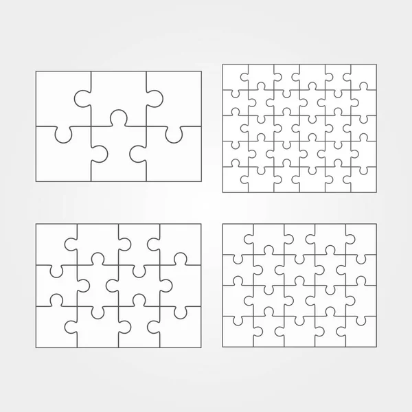 Jigsaw puzzle vier vector plat lege sjablonen instellen — Stockvector