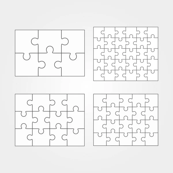 Jigsaw puzzle four vector flat blank templates set — Stock Vector