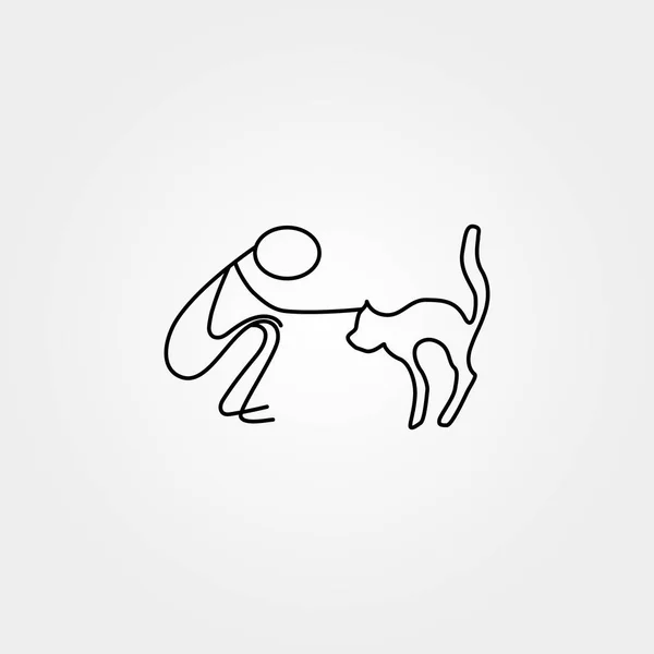 Man and Cat Relationship Pet Stick Figure Pictogram Icon — Stock Vector