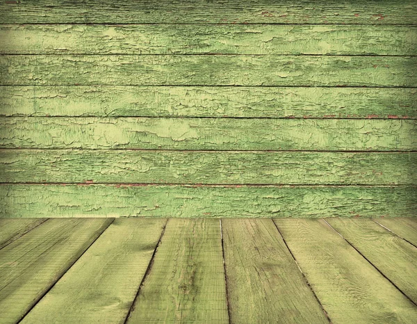 古い木製のインテリア、緑の背景 — ストック写真