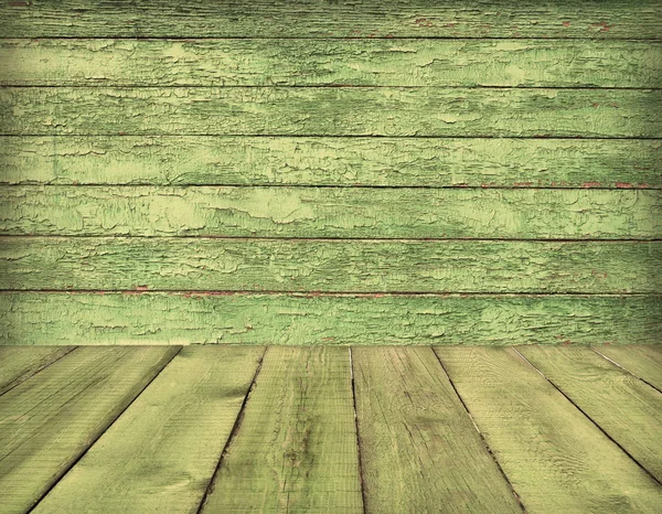 Vecchia camera in legno interno, sfondo verde — Foto Stock