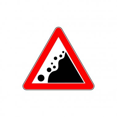 Road Warning falling stone sign on White Background clipart
