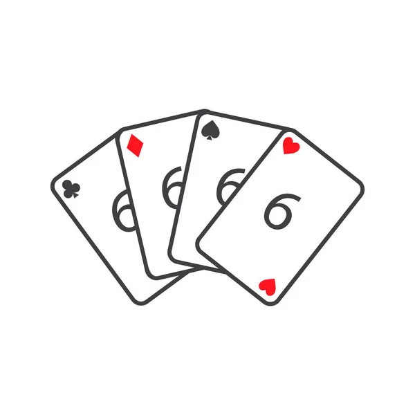 Quatre cartes à jouer sur fond blanc montrant six - Coeurs, Clubs, Pique et diamants — Image vectorielle