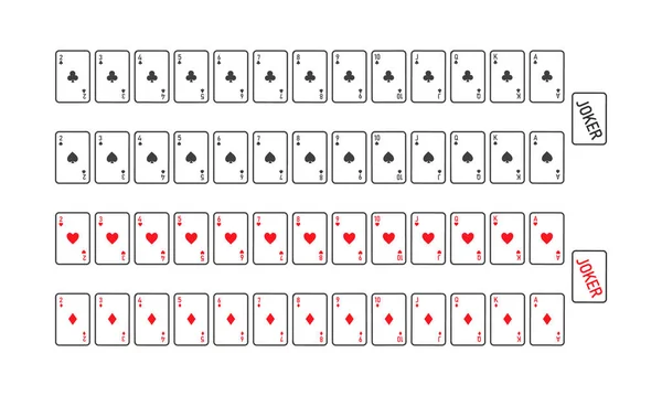 Carte da gioco full deck più due jolly di carte. Design minimalista semplice . — Vettoriale Stock