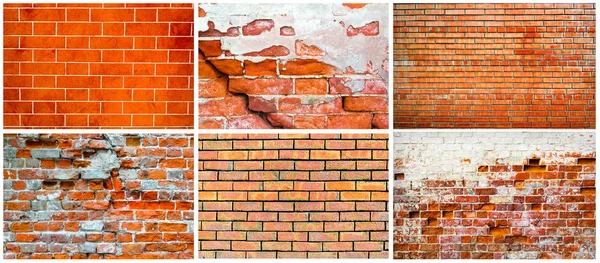 Verwitterten roten Backstein Wand Hintergrund Collage Sammlung. — Stockfoto