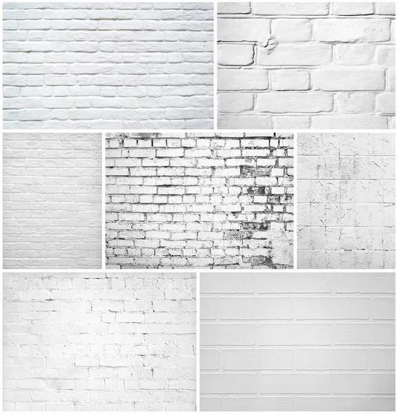 Branco tijolo parede colagem fundo — Fotografia de Stock