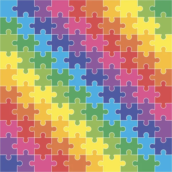 Jigsaw puzzle seamless, one hundred colorful blank shapes — Stock Vector