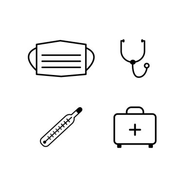 Tıbbi simgeler beyaz arka plana yerleştirildi. Vektör illüstrasyonu