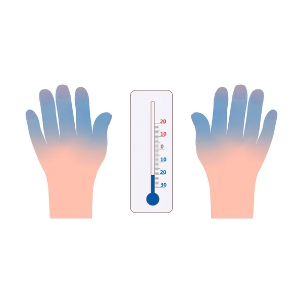 Bevroren handen en thermometer icoon vector — Stockvector