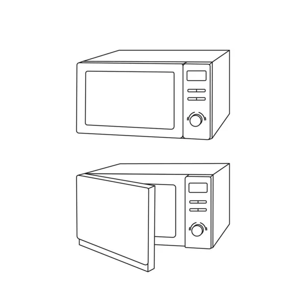 Mikrowave Oven Ikon Modern Terbuka Dan Tertutup Terisolasi Pada Latar - Stok Vektor