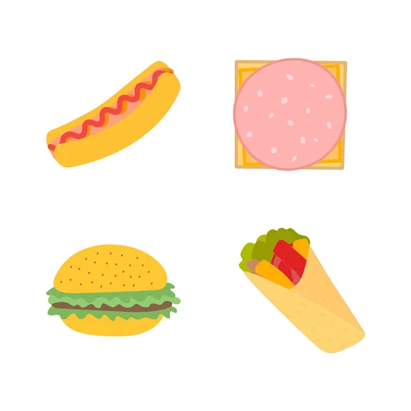Fast Food Colored Vector Icon Set Isolated Poster Menu Web — Stock Vector
