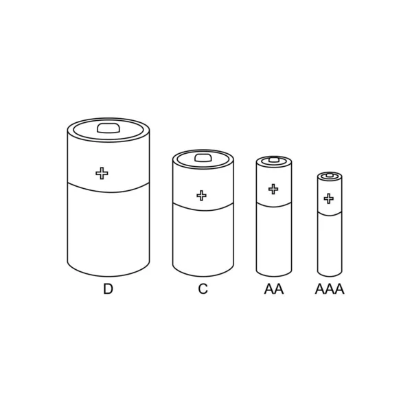 Batterien Symbole Setzen Umrissvektor Isoliert Auf Weißem Hintergrund — Stockvektor