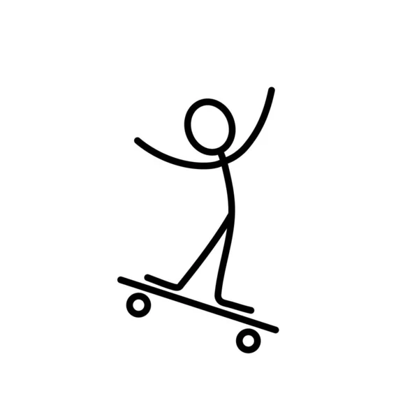 Stick Icono Figura Hombre Skateboard Esquema Vector — Vector de stock