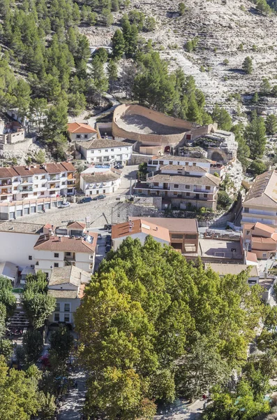 Eski Arena, bu kare oluşturulmuş gemi şeklinde ve byline yılın 1902, bankaların yanında nehir Jucar, Alcala del Jucar, Albacete Eyaleti, İspanya — Stok fotoğraf