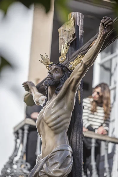 Figure of Jesus on the cross carved in wood by the sculptor Gabino Amaya Guerrero, Holy Christ of the expiry, Linares, Jaen province, Spain — Stock Photo, Image