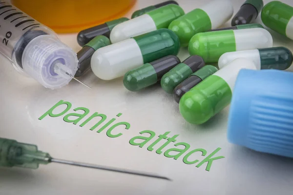 Panic attack, medicines and syringes as concept of ordinary trea — Stock Photo, Image