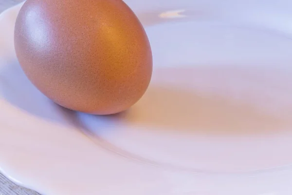 Brązowy jajko na białej płycie — Zdjęcie stockowe