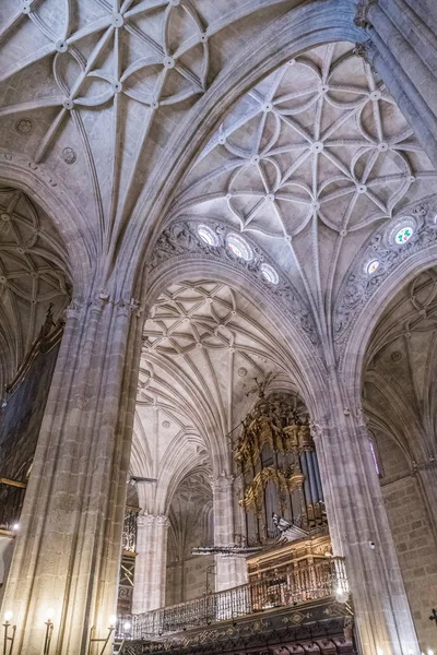 Intérieur de la cathédrale de l'incarnation, détail de la voûte formée par des arches pointues, Dans l'orgue inférieur et choeur, nature unique de la forteresse construite au XVIe siècle, placé à Almeria, Andalousie, Espagne — Photo