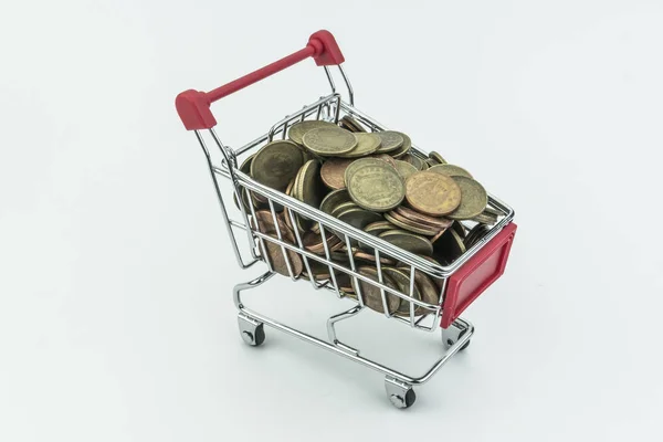 Traditional shopping cart full of coins, business concept — Stock Photo, Image