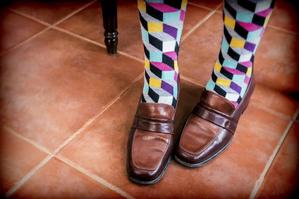 Young with vintage socks and shoes — Stock Photo, Image