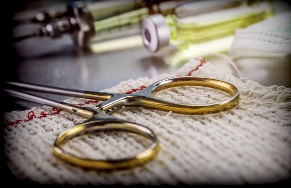 Surgical Scissors On A Bandage, Conceptual Image — Stock Photo, Image