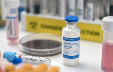 Coronavirus covid-19 deneysel aşı, bir laboratuvar, kavramsal resim
