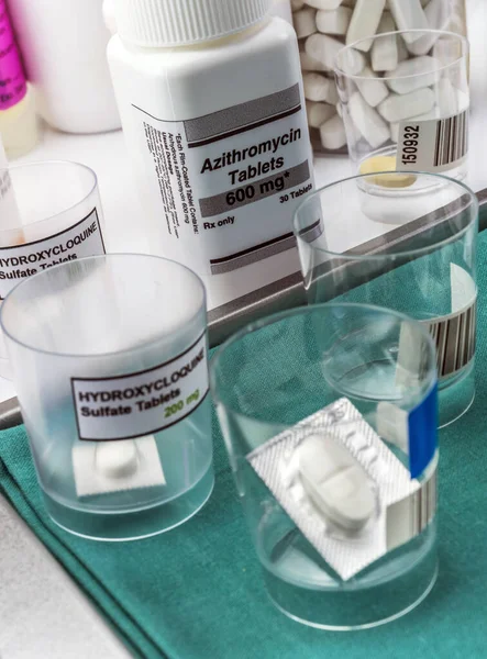 Diferentes Medicamentos Preparados Para Pessoas Afetadas Pelo Vírus Covid Imagem — Fotografia de Stock