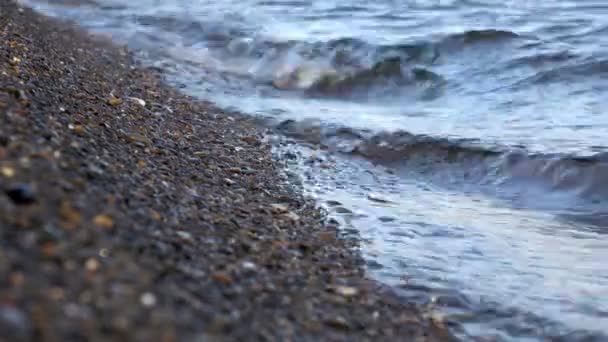 Playa de arena bañada por las olas. DOF poco profundo — Vídeos de Stock