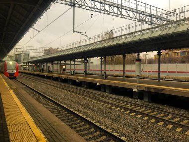 Bir sonbahar günü platforma gelen bir tren.