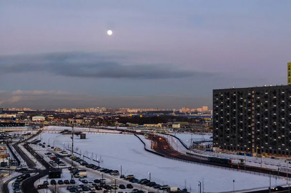Salaryevo Krajobraz Miasta Wieczorem Zimie — Zdjęcie stockowe