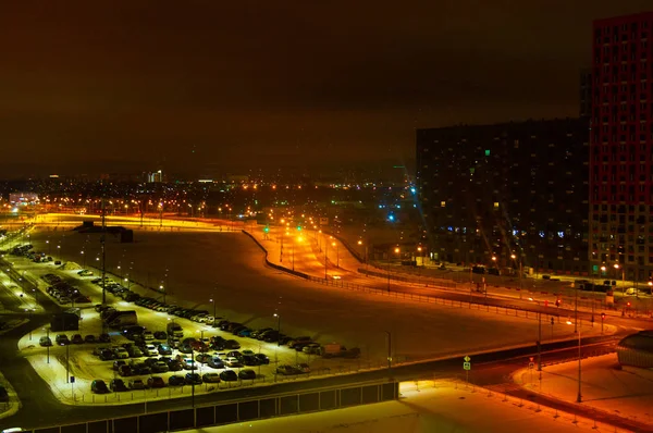 Miejski Krajobraz Dzielnicy Salarievo Zimową Noc — Zdjęcie stockowe