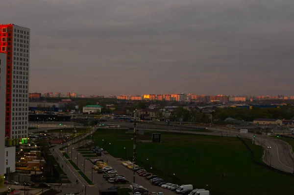 Novos Edifícios Cidade Moscou Distrito Salaryevo Pôr Sol — Fotografia de Stock