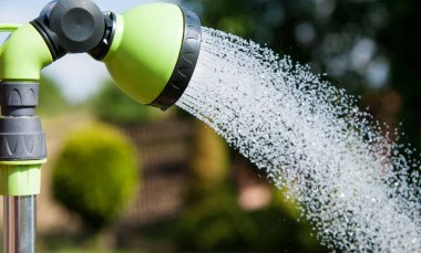 bir duş bahçede sıcak yaz gününde alır.