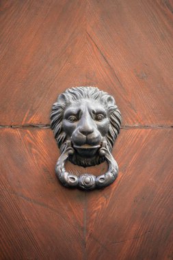 Kapıda aslan yüzü, ahşap kapıda antika bir nesne.