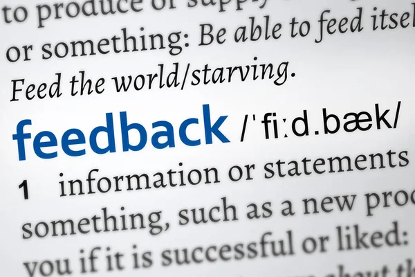 Feedback definition word. Focus on the concept