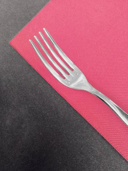 Fork Red Tablecloth Second Place Food Contest Copy Space Available — Stock Photo, Image