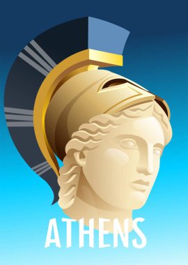 Antik Yunan tanrıçası Athena 'nın altın kasklı kafası..