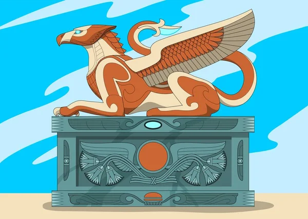 Atlantis günü sfenksi. Şekil verilmiş görüntü. Eski bir dini heykele dayanıyor.
