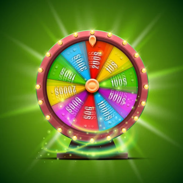Colorful fortune wheel. isolated on green background. — Stock Vector