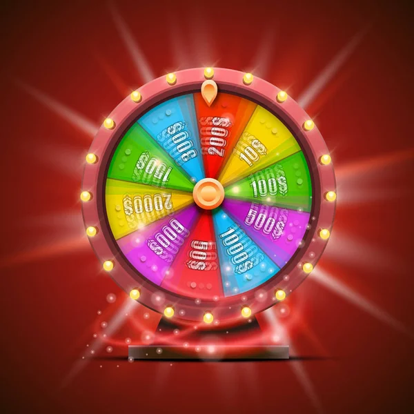 Colorful fortune wheel. isolated on red background. — Stock Vector