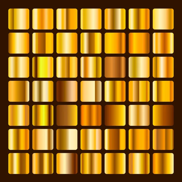Sammlung metallische und goldene Gradienten Illustration. Goldgradienten setzen. Goldene Quadrate Sammlung. goldene Hintergrundtextur. Vektorillustration — Stockvektor