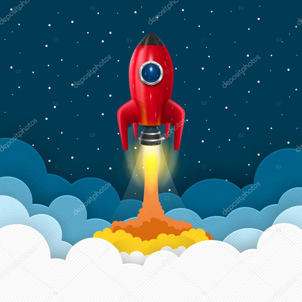 Space rocket launch. Startup creative idea, Vector illustration