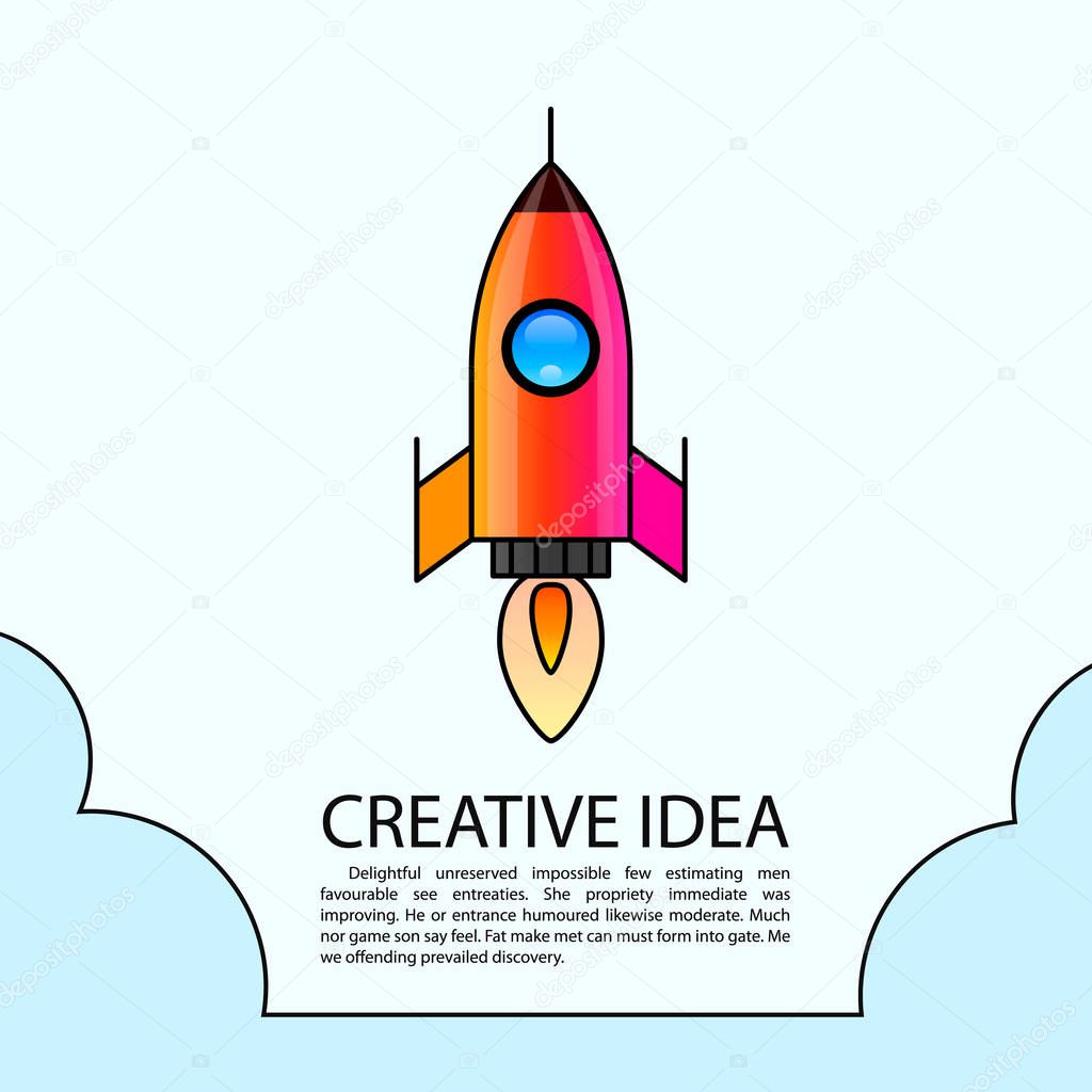 Space rocket launch. Rocket creative startup, Vector