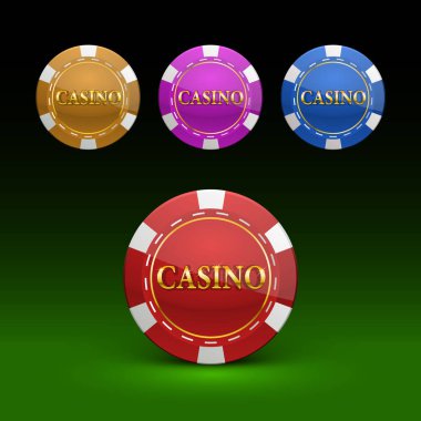 Casino chips renk kümesi. Vektör illüstrasyon renk koleksiyonu