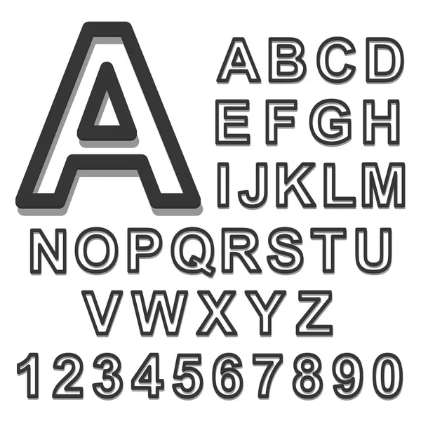 Alfabet 3D zestaw czarną czcionką na białym tle. Ilustracja wektorowa — Wektor stockowy