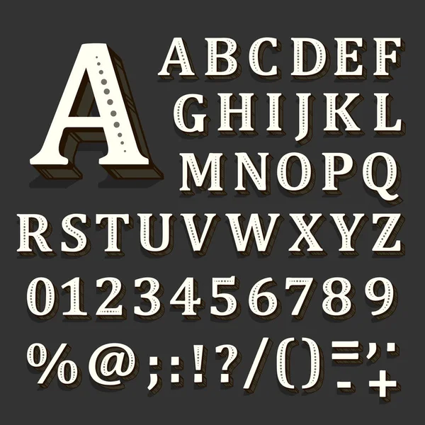 Fonte noire et blanche sur fond noir. L'alphabet contient des lettres — Image vectorielle